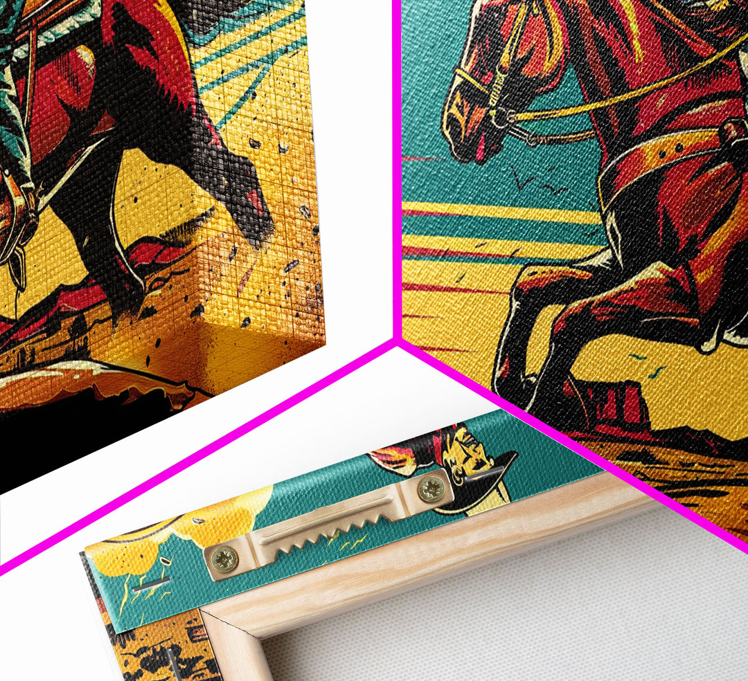 Cowboy Riding Through Desert, Southwestern Landscape Art, Framed Canvas Print, Boho Decor, Desert Art, Rustic Wall Art