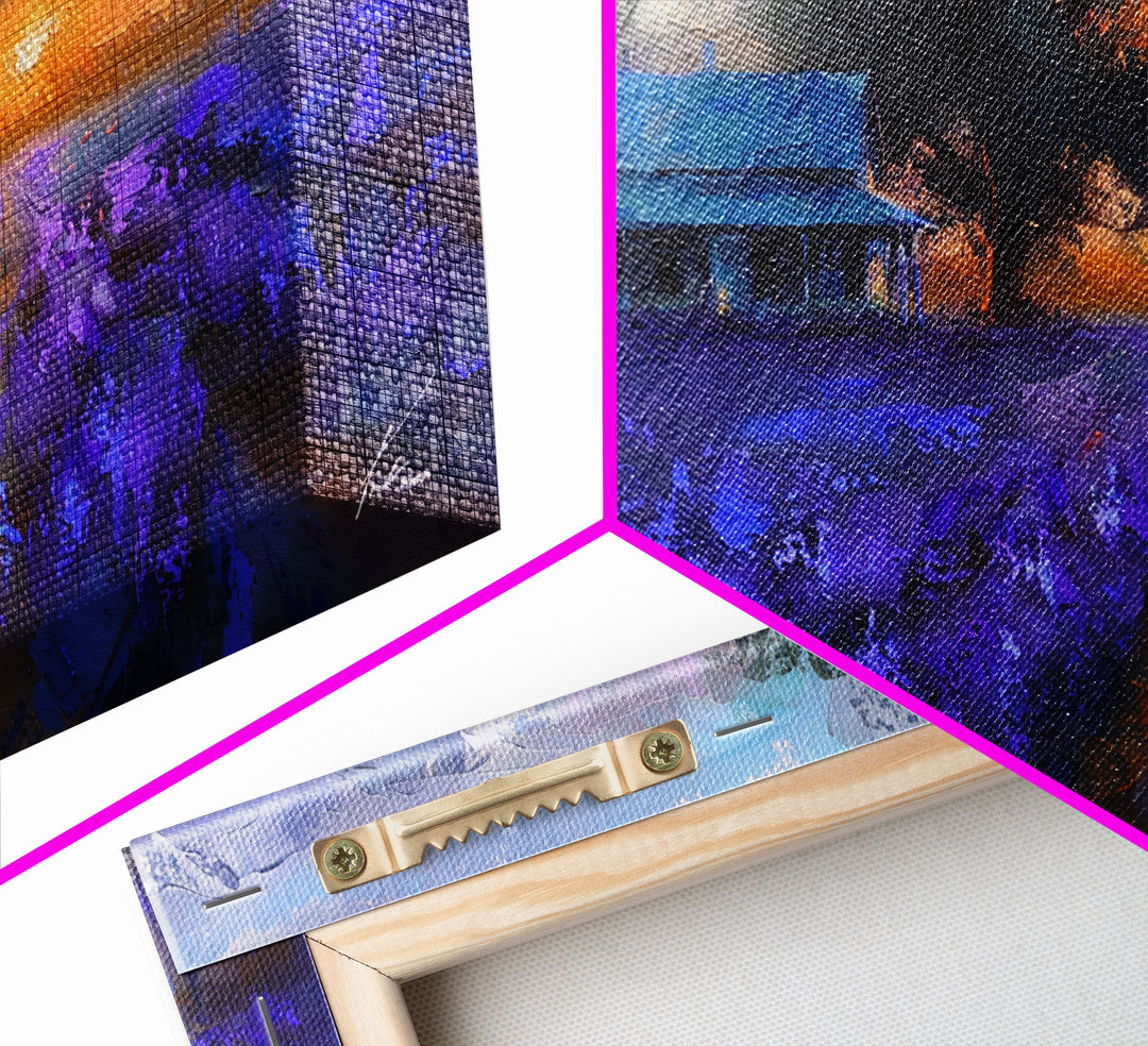 Lavender Field at Dusk, Moody Landscape Art, Framed Canvas Print, Boho Decor, Lavender Art, Rustic Bedroom Decor