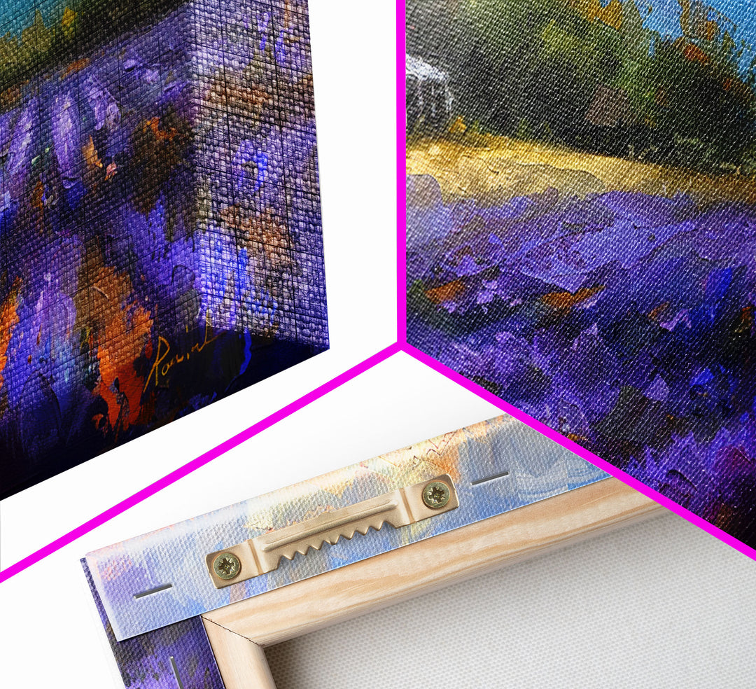 Lavender Field at Twilight, Dreamy Landscape Art, Framed Canvas Print, Boho Bedroom Decor, Purple Art, Rustic Wall Art