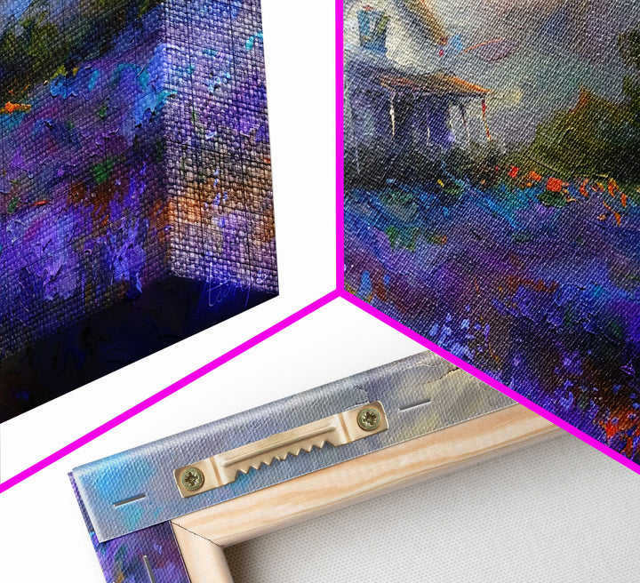 Country Cottage in Lavender Field, Impressionist Style, Framed Canvas Print, Farmhouse Decor, Cozy Art, Rustic Living Room