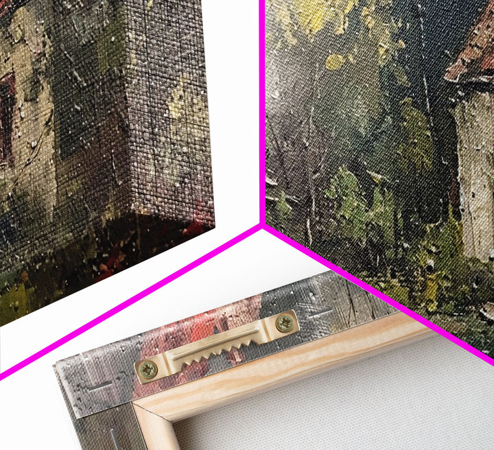 Rustic Cottage in Autumn Forest, Framed Canvas Print, Farmhouse Style, Living Room Art, Bedroom Decor, Nature Wall Art