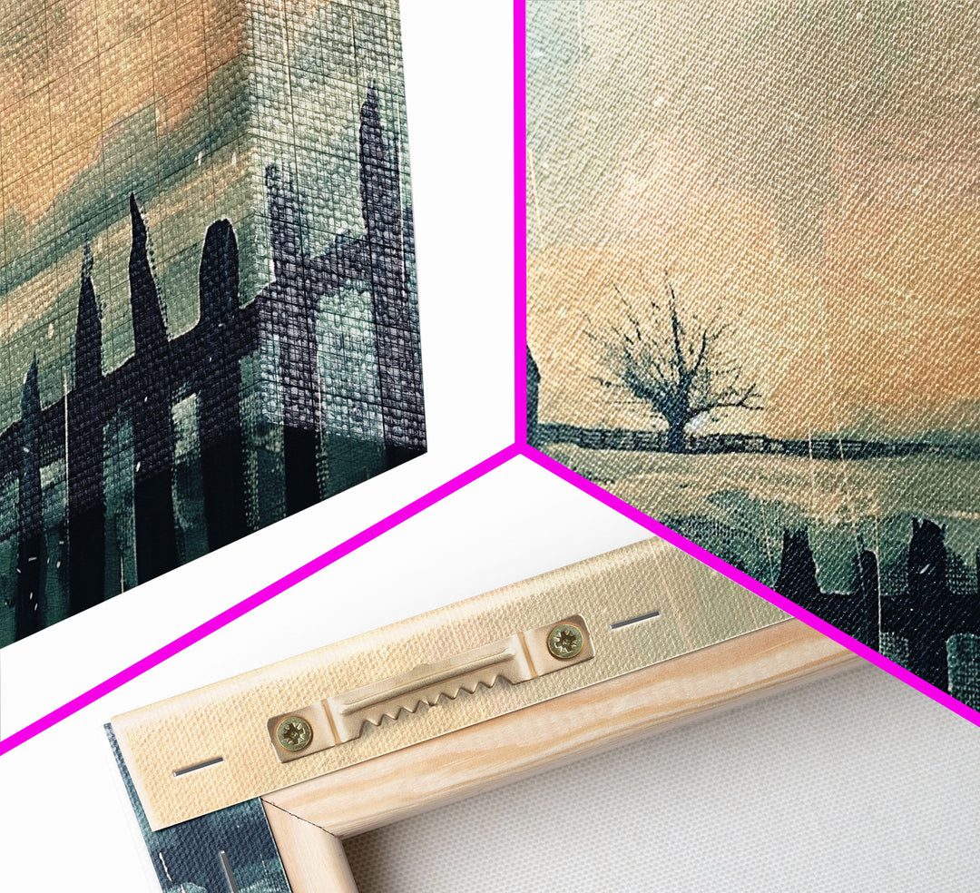 Winter Farmhouse in Snowy Landscape, Framed Canvas Print, Minimalist Wall Art, Living Room Art, Bedroom Decor, Winter Scene