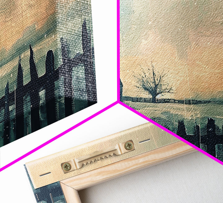 Winter Farmhouse in Snowy Landscape, Framed Canvas Print, Minimalist Wall Art, Living Room Art, Bedroom Decor, Winter Scene