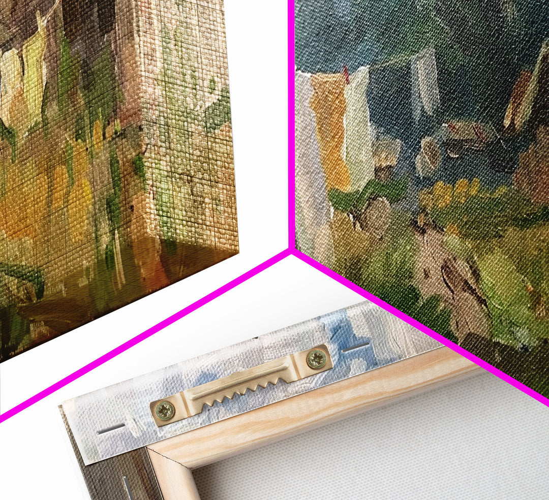 Rustic Farmyard with Laundry, Framed Canvas Print, Farmhouse Wall Art, Living Room Decor, Country Style, Outdoor Scene