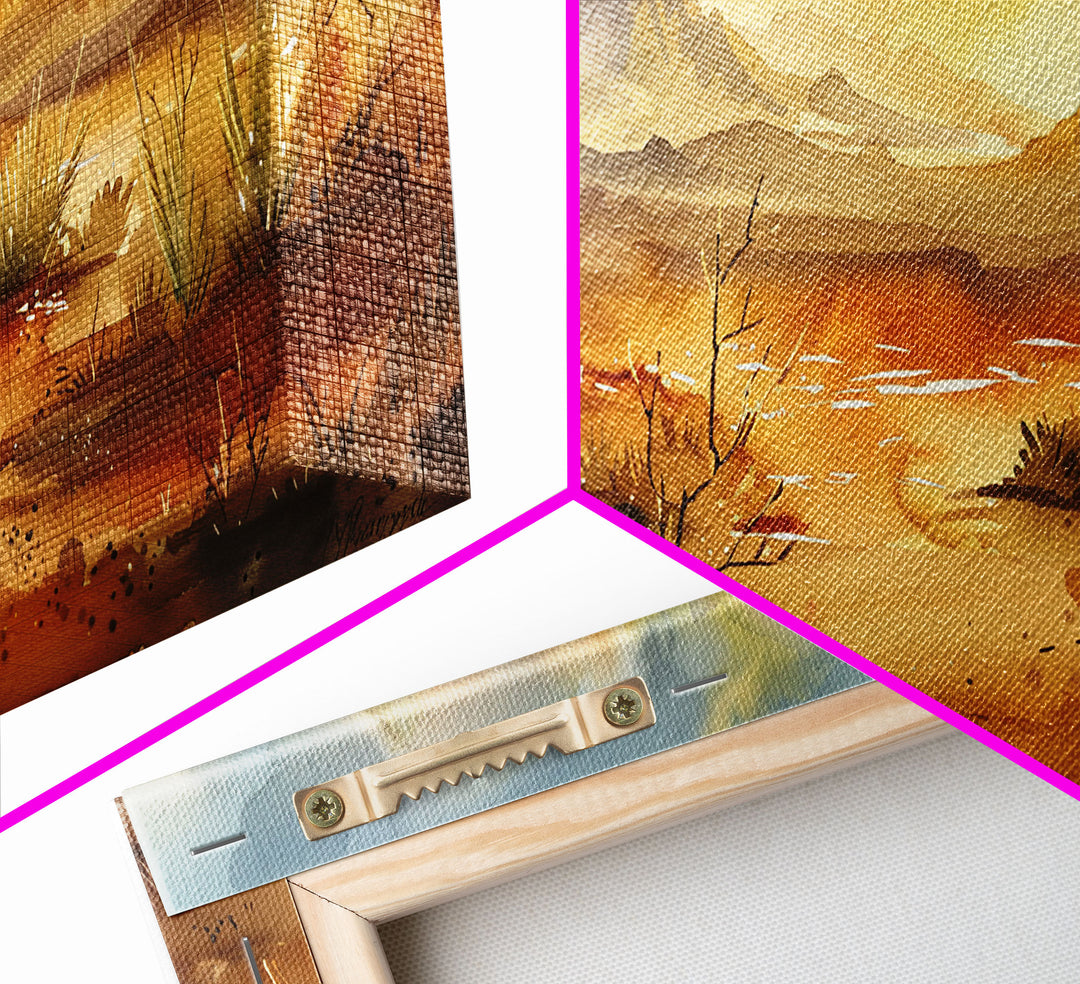 Tranquil Autumn Trees in Open Field with Mountain Background, Ideal Framed Canvas Print for Bedroom, Farmhouse Style Wall Art