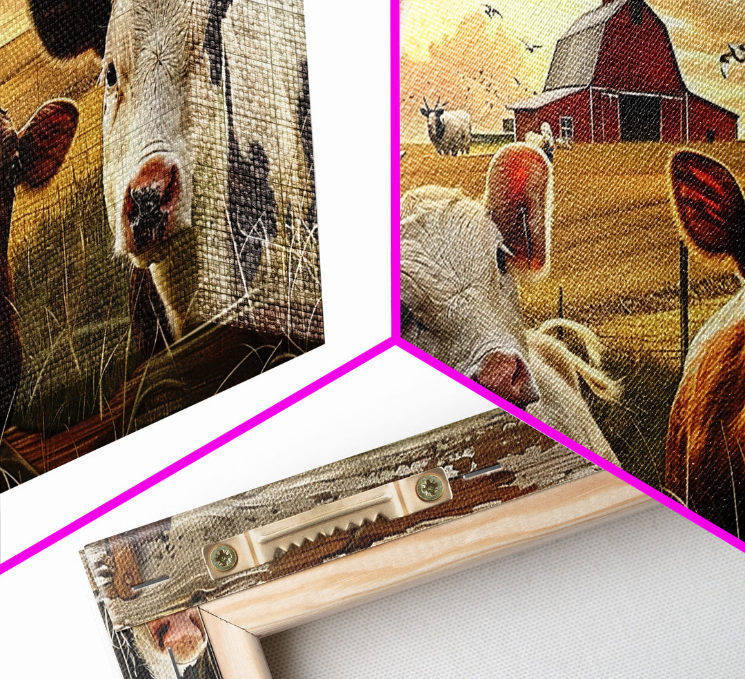 Charming desert garden with blooming cacti and sunset, Framed Canvas Print, perfect for rustic farmhouse living room art