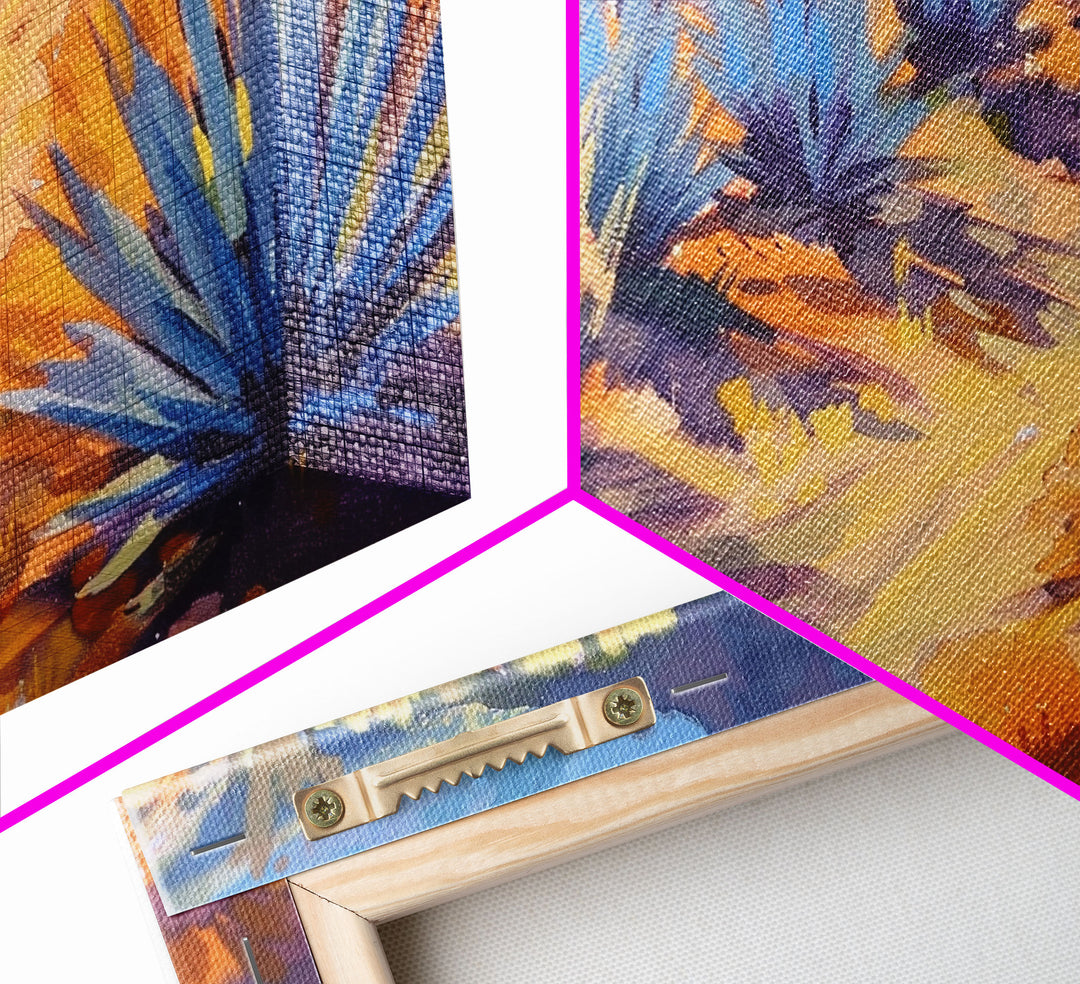 Desert Pathway with Vibrant Foliage, Perfect for Living Room Art, Framed Canvas Print, Bohemian Decor, Nature Inspired Wall Art