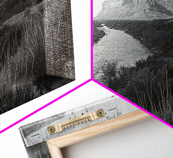 Vintage River Through Canyon, Framed Canvas Print for Rustic Living Room Decor, Ideal Western Wall Art, Bedroom Nature Scene