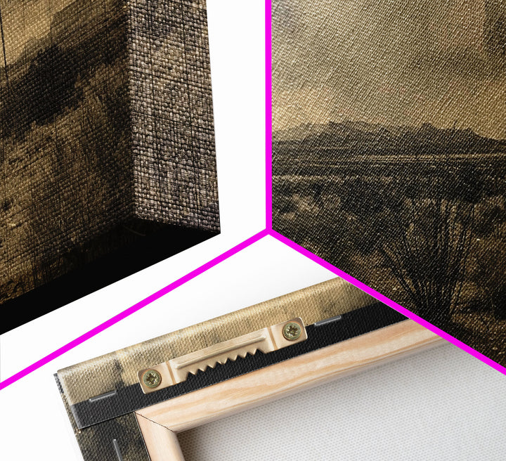 Rustic Windmill in Desert Landscape, Framed Canvas Print for Western Style Living Room, Perfect Bedroom Wall Art, Vintage Decor