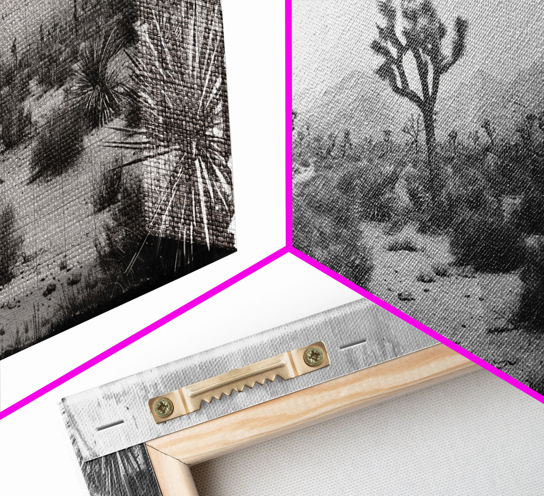 Desolate Desert with Joshua Trees, Framed Canvas Print for Living Room Decor, Ideal for Bedroom Wall Art, Rustic Western Scene