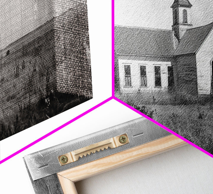 Vintage Country Church in Open Field, Framed Canvas Print for Living Room Decor, Perfect Bedroom Art, Rustic Western Wall Art