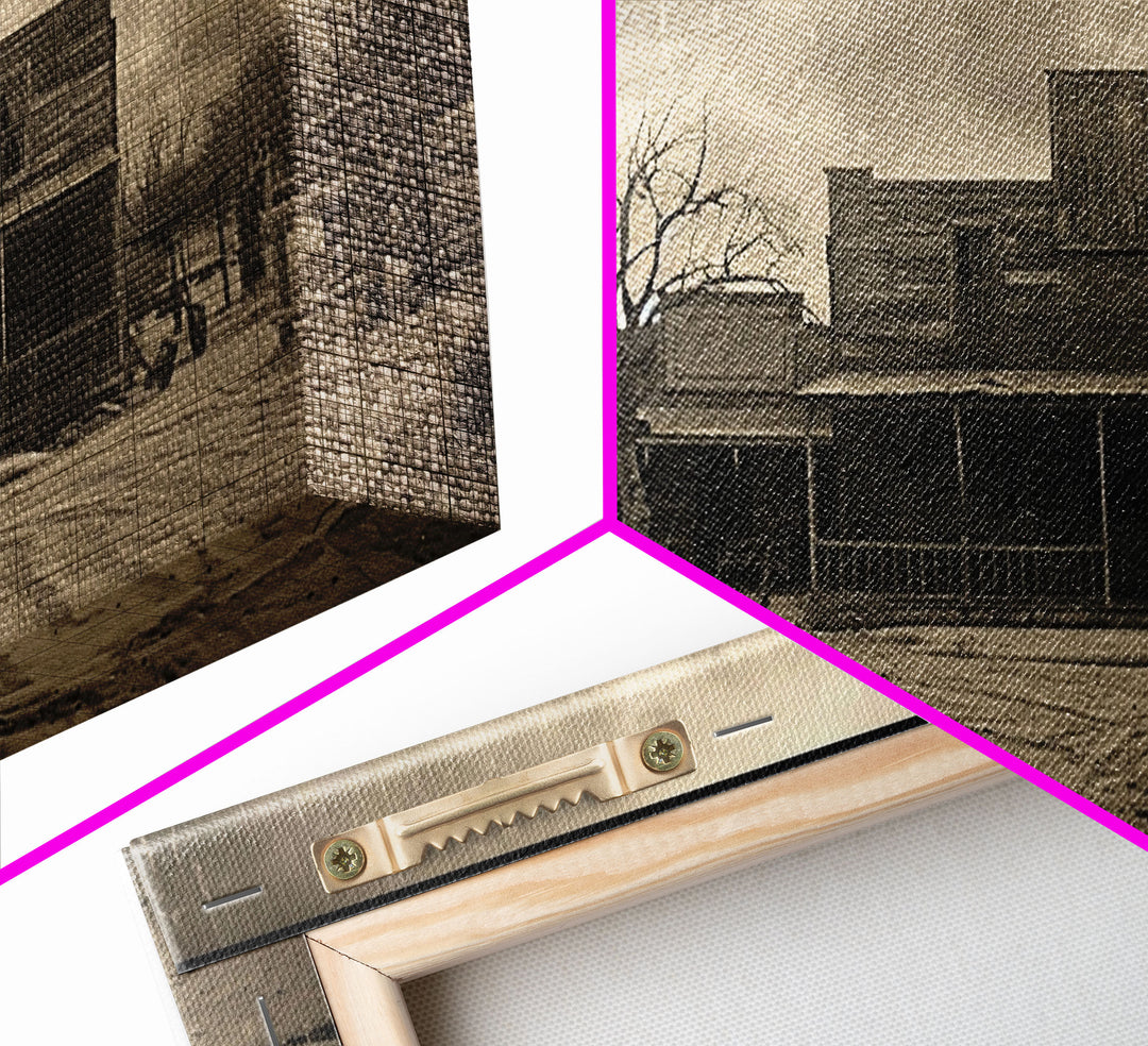 Cowboy Riding Through Old Western Town, Framed Canvas Print for Living Room Decor, Ideal Bedroom Wall Art, Vintage Western Scene