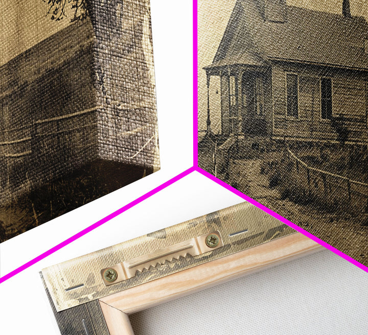 Old Country Church with Fenced Path, Framed Canvas Print for Living Room Decor, Perfect Bedroom Wall Art, Vintage Western Scene