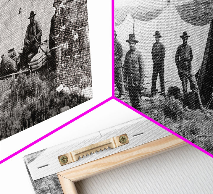 Military Camp with Tents and Soldiers, Farmhouse Style Framed Canvas Print for Historical Home Decor, Living Room Wall Art, Vintage Scene