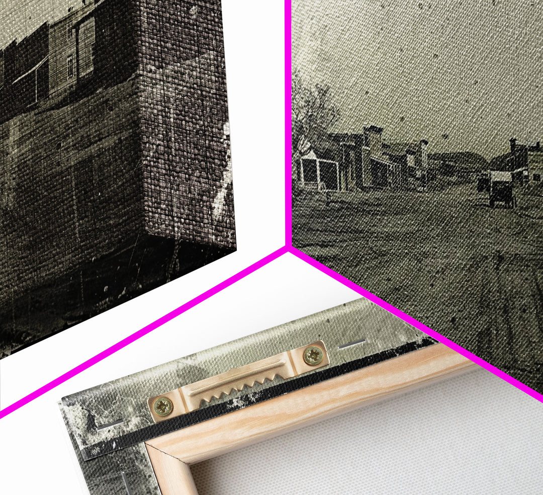 Deserted Old West Town Street, Sepia Framed Canvas Print Farmhouse Living Room Wall Art, Vintage Home Decor, Rustic Art Piece