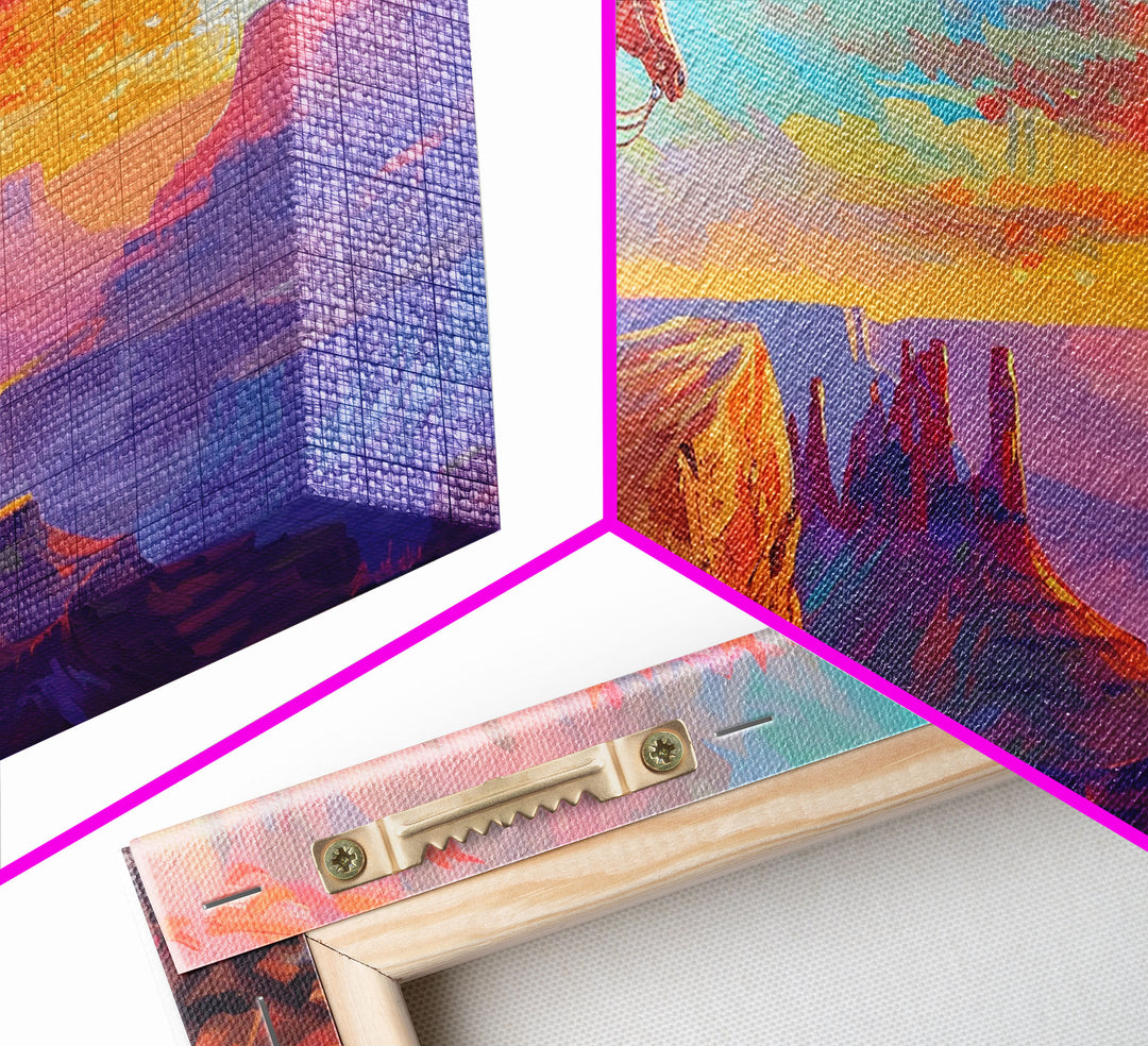 Cowboy and Horse with Canyon View, Farmhouse Style Framed Canvas Print for Bedroom Wall Art, Vibrant Home Decor, Western Scenic Art