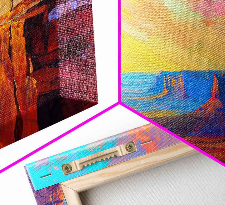 Cowboy with Horse on Cliff Edge, Farmhouse Style Framed Canvas Print for Living Room Wall Art, Vibrant Home Decor, Western Scenic Art