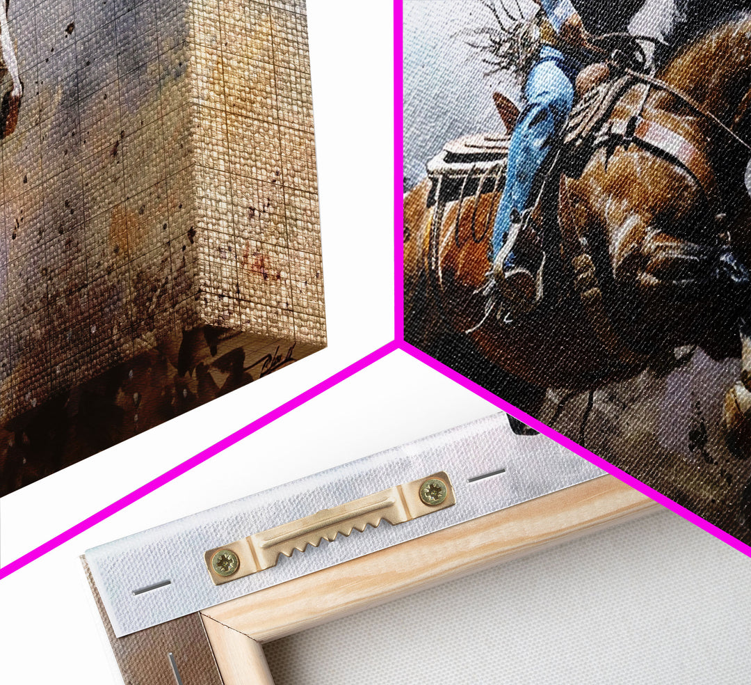 Colorful Rodeo Rider in Action on Framed Canvas Print, Perfect for Rustic Living Room Art, Western Bedroom Decor, Cowboy Wall Art