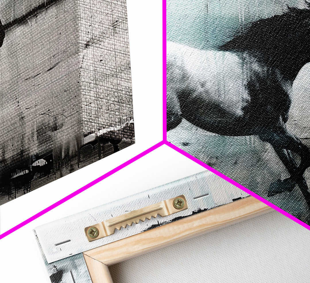 Colorful Abstract Horses Running, Black and White Wall Art, Framed Canvas Print for Living Room or Bedroom Decor, Equestrian Art