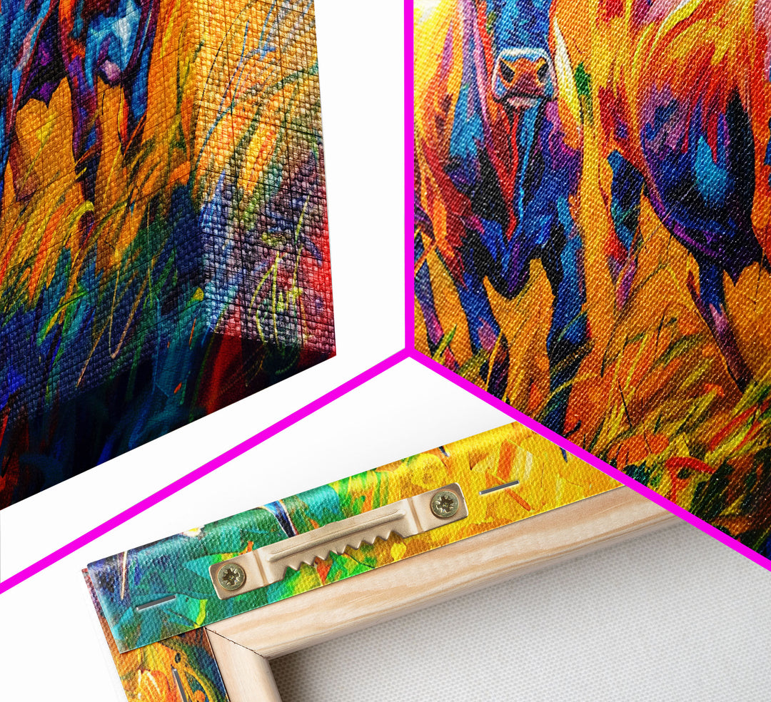 Expressive Cows in Abstract Colors, Perfect for Living Room Art, Framed Canvas Print, Bedroom Decor, Home Decoration, Modern Farmhouse Decor