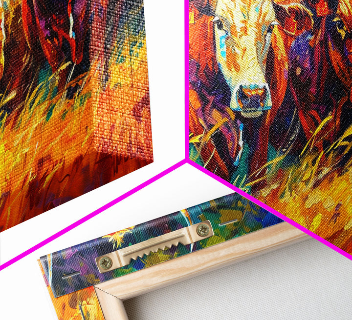 Bold and Colorful Bull Portrait, Perfect for Living Room Art, Framed Canvas Print, Bedroom Decor, Home Decoration, Vibrant Animal Art