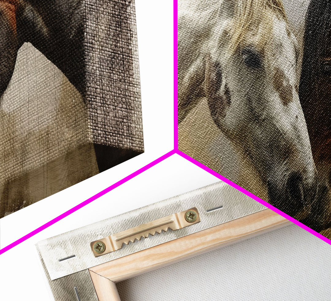 Horse Pair in Artistic Setting, Framed Canvas Print for Elegant Living Room Decor, Equine Art for Home and Bedroom Decoration