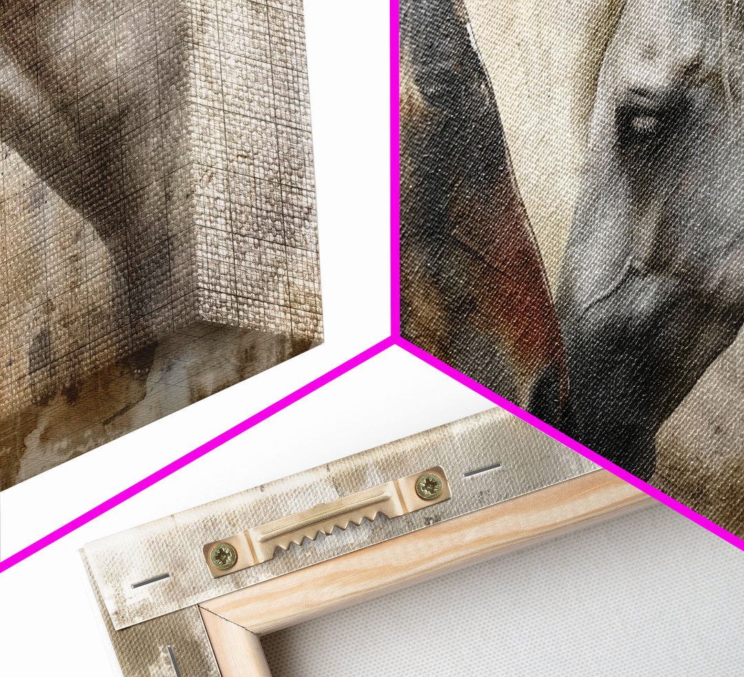 Spotted and Dark Horses, Framed Canvas Print for Rustic Living Room Decor, Equine Art for Home and Bedroom Decoration