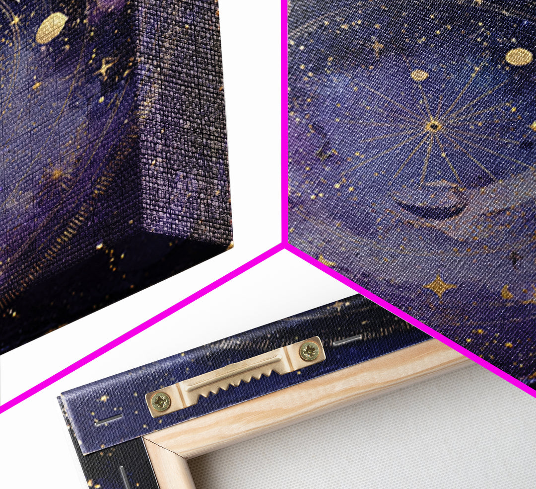 Celestial Moon and Stars Artwork Framed Canvas Print, Wall Art, Gallery Decor, Living Room Decor, Fine Art, Home Decor, WAL-1x1-38