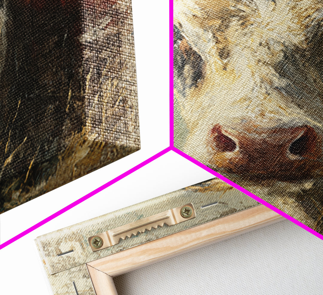 Rustic Farmhouse Cow Portrait Framed Canvas Print, Wall Art, Framed Wall Art, Living Room Decor, Fine Art, Fine Art Print, WAL-1x1-43