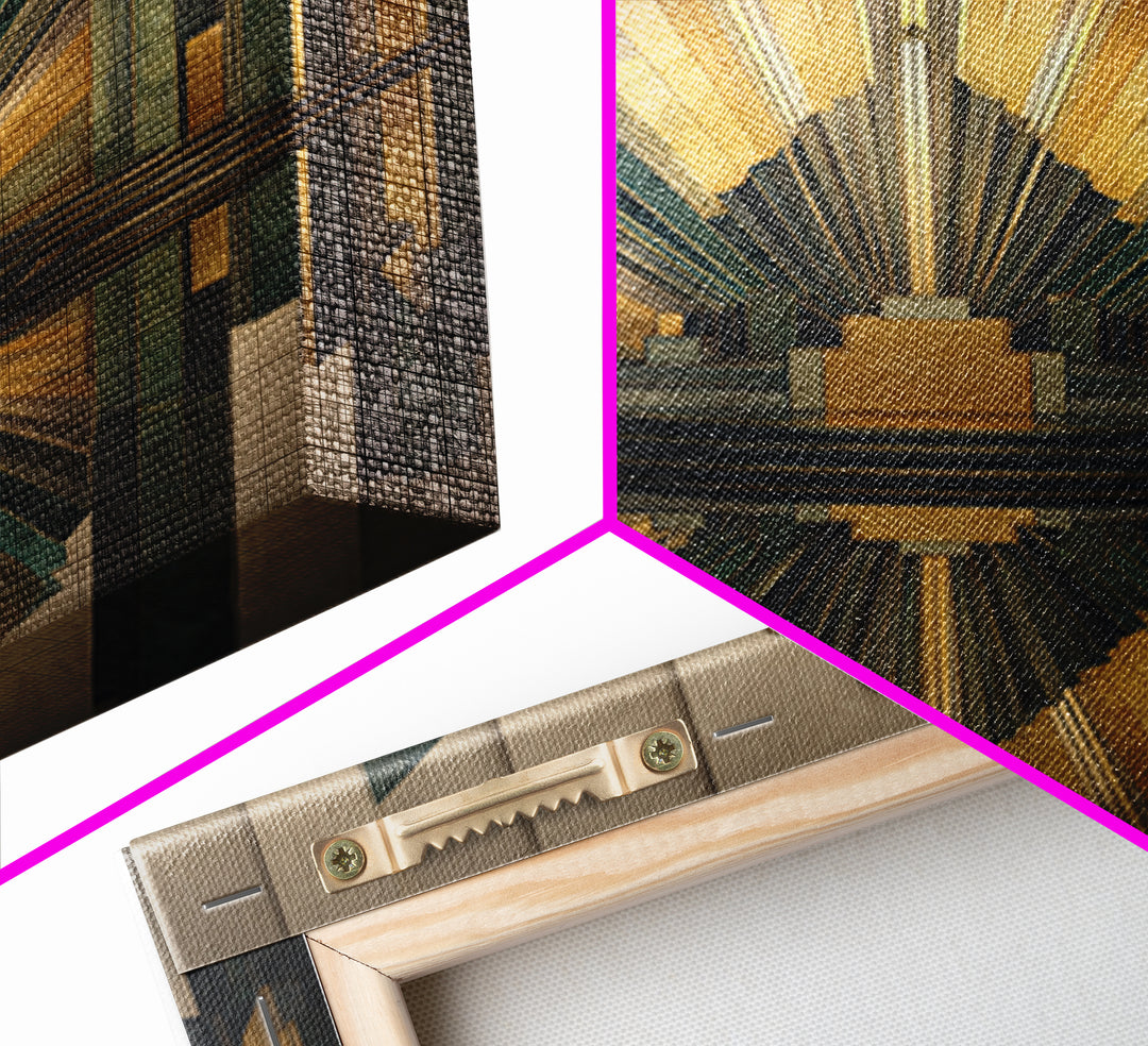 Art Deco Gold Fan Pattern Framed Canvas Print, Wall Art, Wall Art Prints, Living Room Decor, Fine Art, Abstract Art, WAL-1x1-44