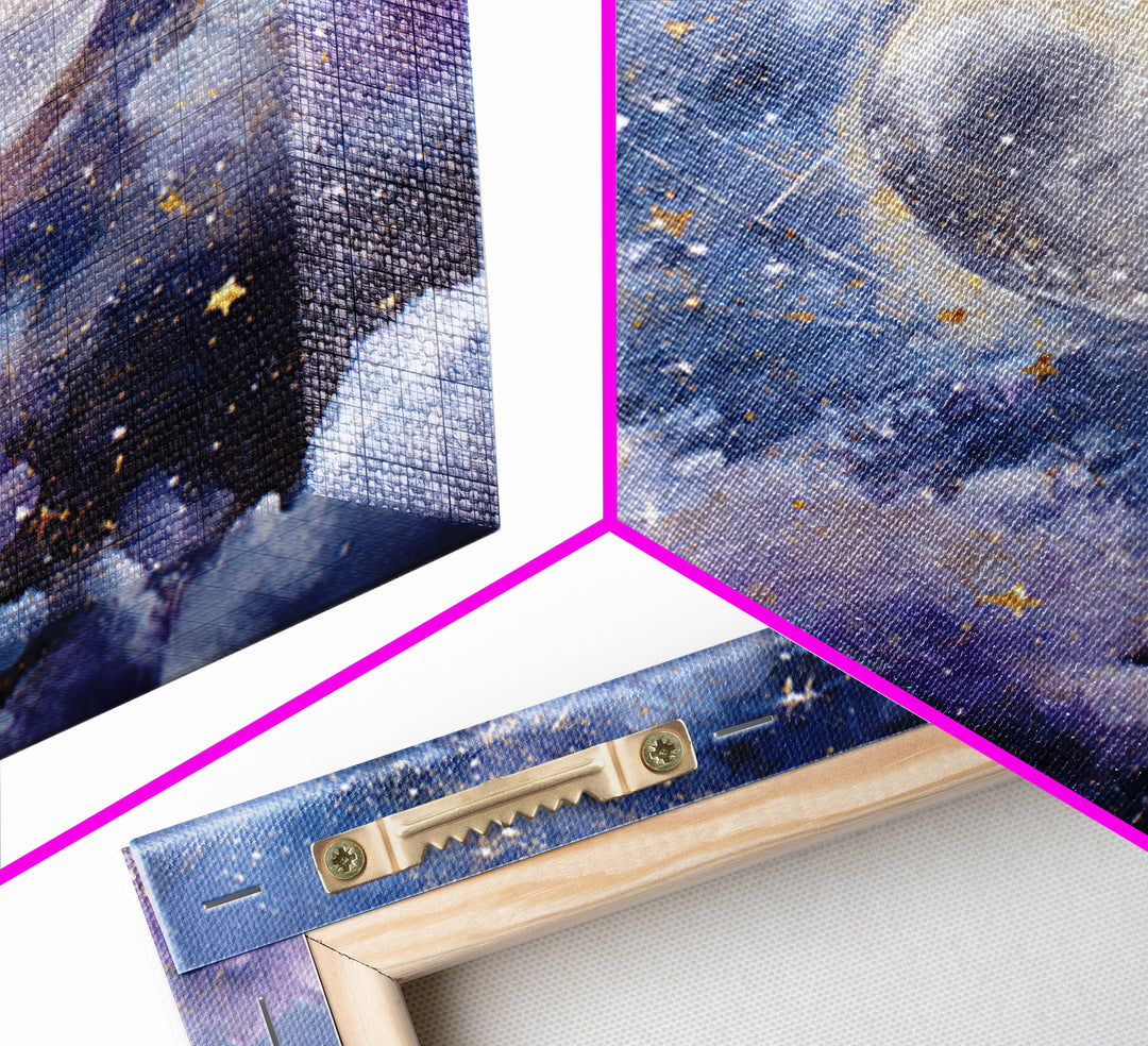 Celestial Moon and Stars Artwork Framed Canvas Print, Wall Art, Gallery Decor, Living Room Decor, Fine Art, Home Decor, WAL-1x1-62