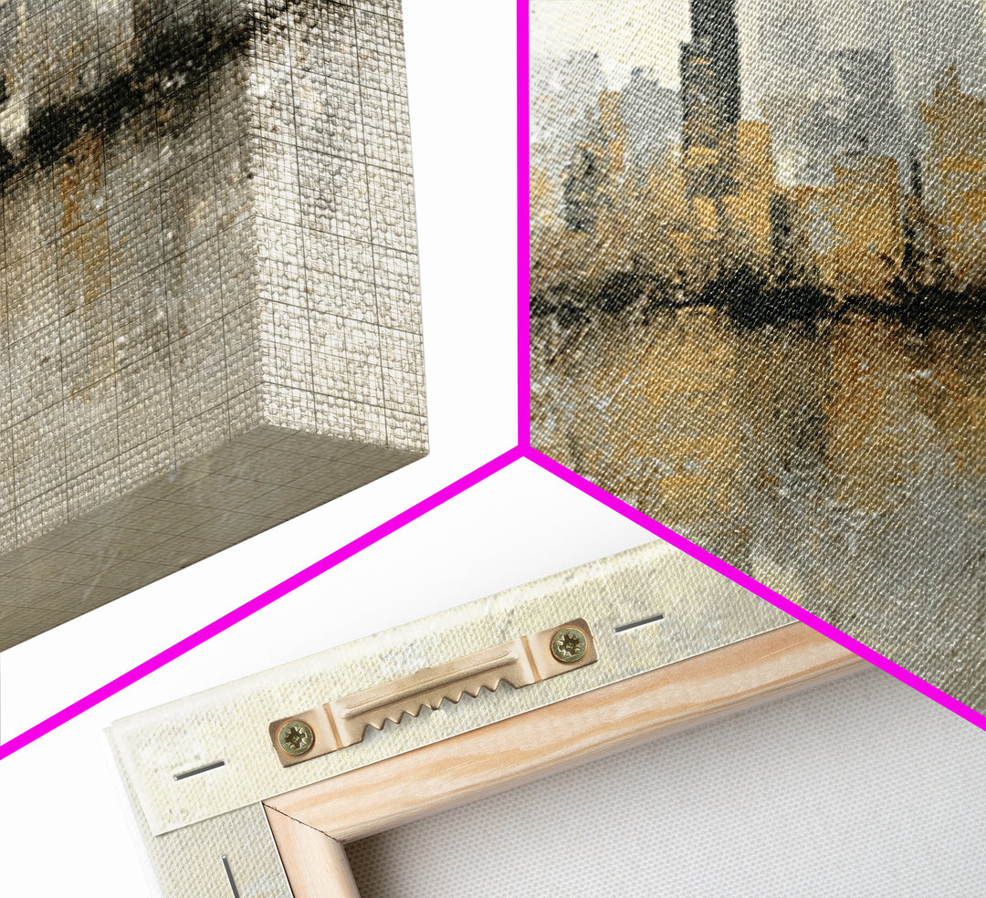 Urban Skyline in Muted Evening Color Framed Canvas Print, Wall Art, Wood Wall Art, Living Room Decor, Fine Art, WAL-1x1-66