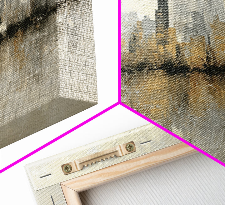 Urban Skyline in Muted Evening Color Framed Canvas Print, Wall Art, Wood Wall Art, Living Room Decor, Fine Art, WAL-1x1-66