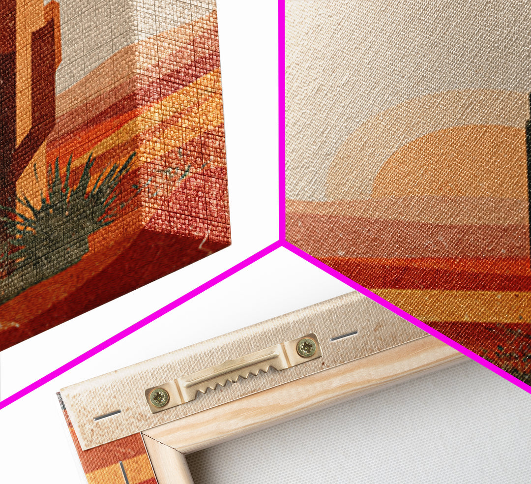 Desert Landscape in Warm Terracotta Tones Framed Canvas Print, Wall Art, Metal Wall Art, Living Room Decor, Oil Painting, WAL-1x1-7