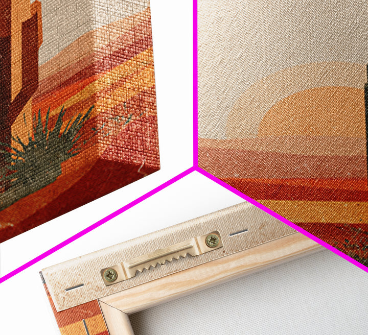 Desert Landscape in Warm Terracotta Tones Framed Canvas Print, Wall Art, Metal Wall Art, Living Room Decor, Oil Painting, WAL-1x1-7
