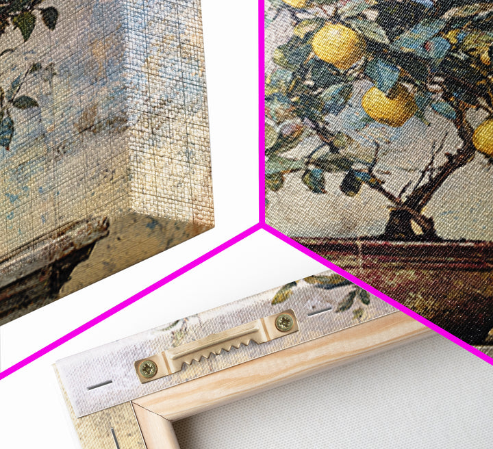 Mediterranean Lemon Branch Still Life Framed Canvas Print, Wall Art, Prints Wall Art, Living Room Decor, Oil Painting, WAL-1x1-70