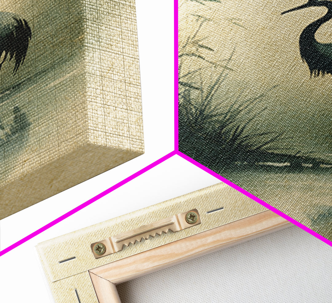 Monochrome Ink Crane Composition Framed Canvas Print, Wall Art, Wood Wall Art, Living Room Decor, Abstract Art, WAL-1x1-72