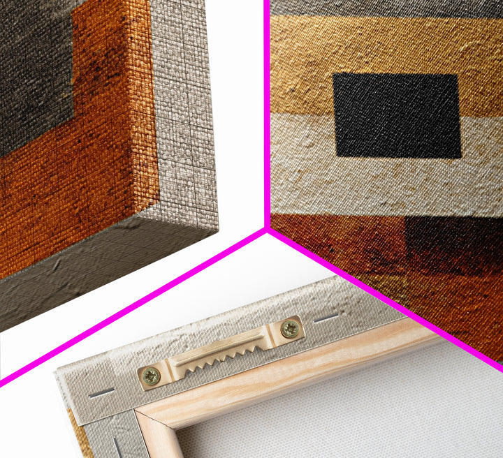 Mid Century Color Block Composition Framed Canvas Print, Wall Art, Wood Wall Art, Living Room Decor, Abstract Art, WAL-1x1-84