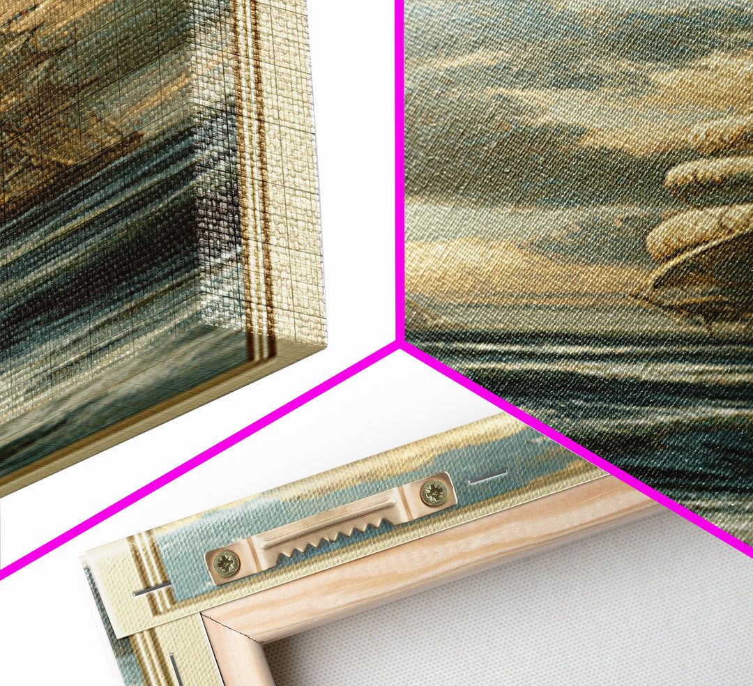 Classic Seascape with Dramatic Clouds Framed Canvas Print, Wall Art, Mid Century Modern, Living Room Decor, Abstract Art, WAL-1x3-15