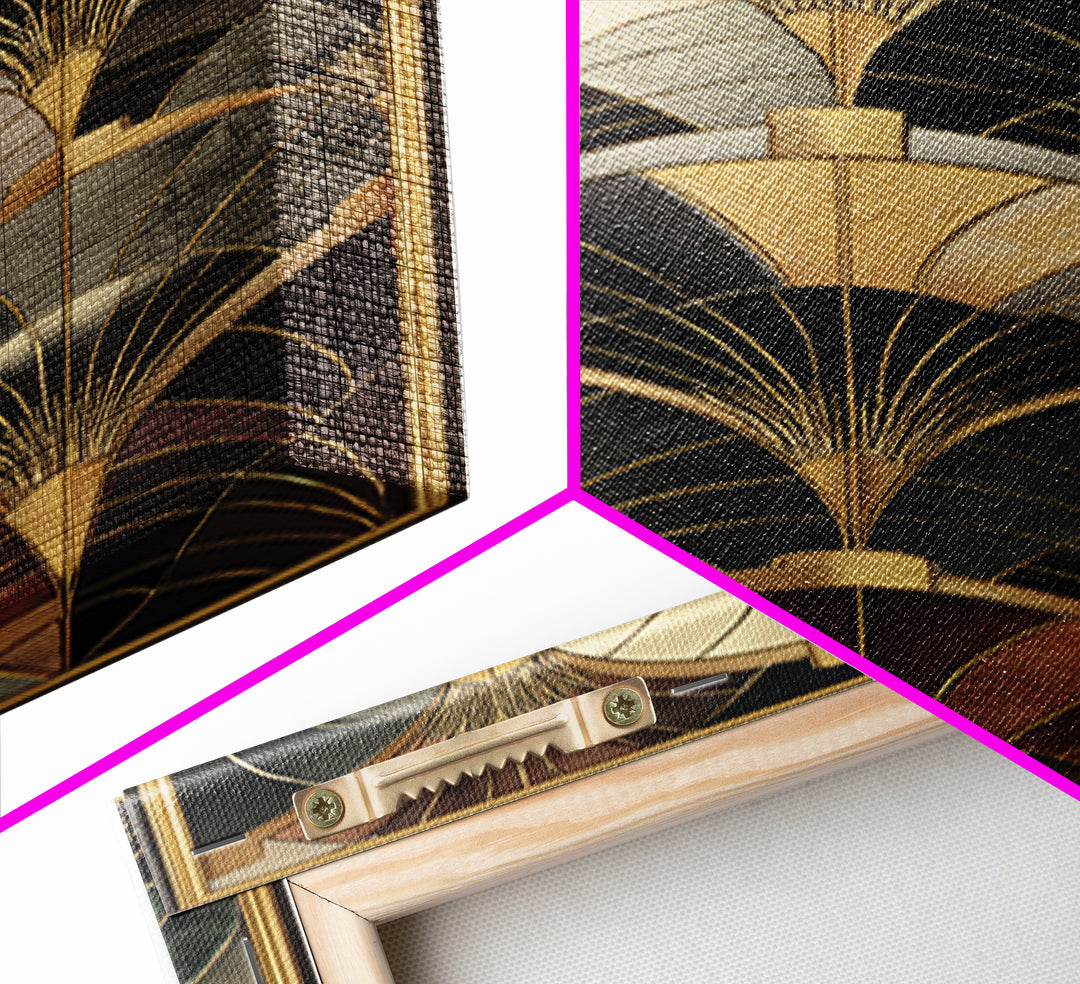 Art Deco Gold Fan Pattern Canvas Print, Wall Art, Painting, Living Room Decor, Fine Art, Wall Hanging, Home Decor Gift, WAL-1x3-32