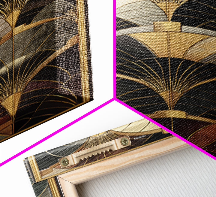 Art Deco Gold Fan Pattern Canvas Print, Wall Art, Painting, Living Room Decor, Fine Art, Wall Hanging, Home Decor Gift, WAL-1x3-32