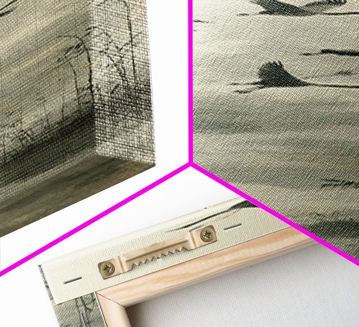 Monochrome Ink Crane Composition Canvas Print, Wall Art, Mid Century Modern, Living Room Decor, Abstract Art, WAL-1x3-60