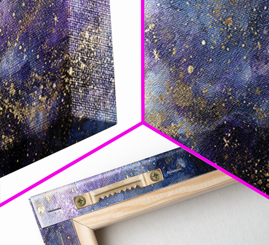 Celestial Moon and Stars Artwork Framed Canvas Print, Wall Art, Contemporary Art, Living Room Decor, Fine Art, WAL-2x1-10