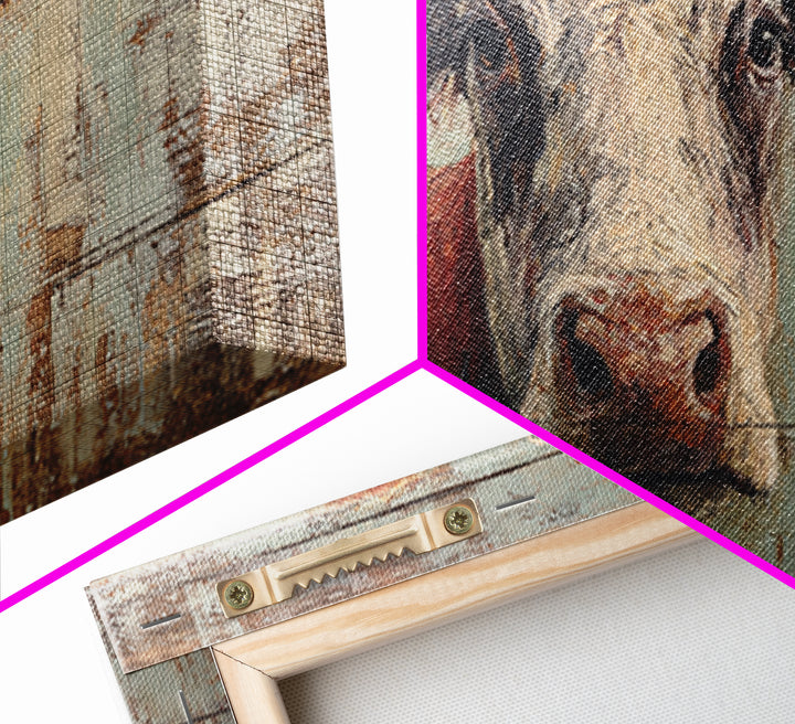 Rustic Farmhouse Cow Portrait Framed Canvas Print, Wall Art, Home Decor, Living Room Decor, Fine Art, Digital Wall Art, WAL-2x1-15