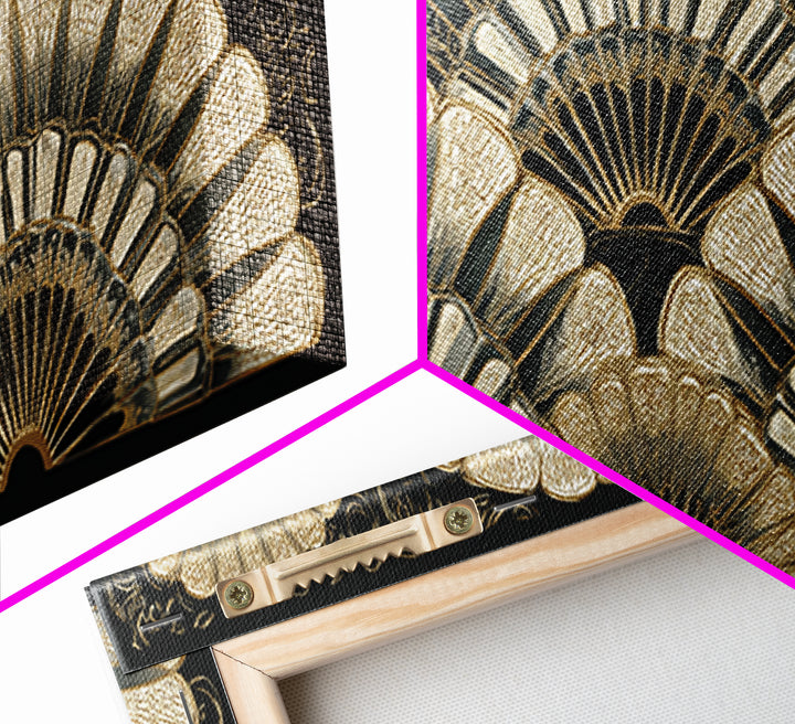 Art Deco Gold Fan Pattern Framed Canvas Print, Wall Art, Fine Art Print, Living Room Decor, Fine Art, Wall Decor, WAL-2x1-16