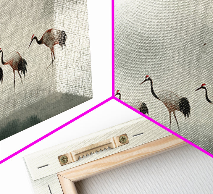 Monochrome Ink Crane Composition Framed Canvas Print, Wall Art, Statement Artwork, Living Room Decor, Fine Art, WAL-2x1-20