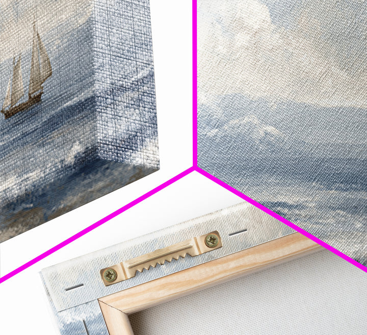 Classic Seascape with Dramatic Clouds Framed Canvas Print, Wall Art, Wall Hangings, Living Room Decor, Watercolor Art, WAL-2x1-23