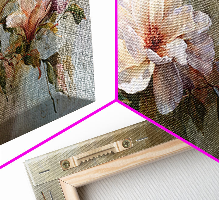 Soft Floral Oil Painting Framed Canvas Print, Wall Art, Printable Wall Art, Living Room Decor, Oil Painting, WAL-2x1-25