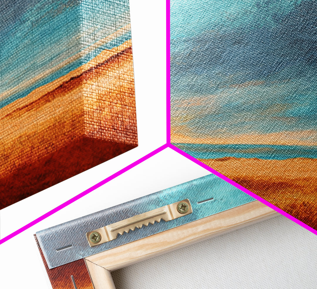Desert Landscape in Warm Terracotta Tones Framed Canvas Print, Wall Art, Metal Wall Art, Living Room Decor, Oil Painting, WAL-2x1-3