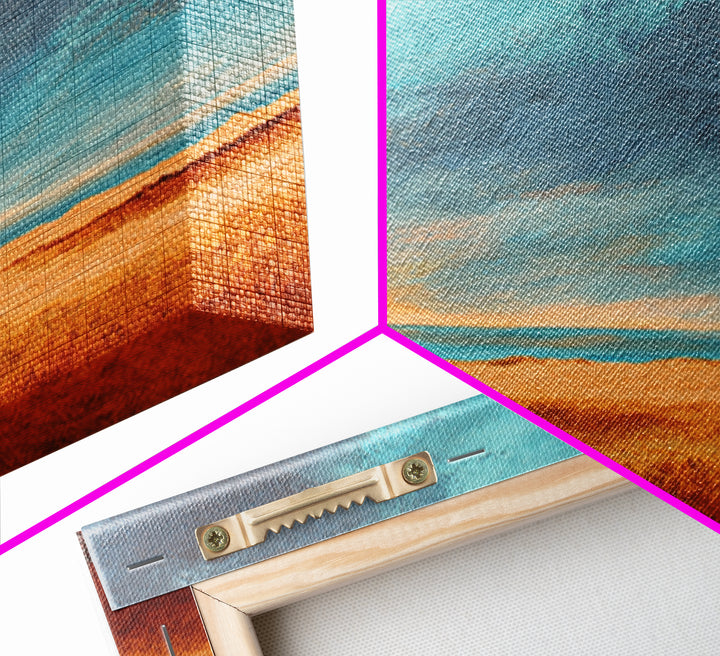 Desert Landscape in Warm Terracotta Tones Framed Canvas Print, Wall Art, Metal Wall Art, Living Room Decor, Oil Painting, WAL-2x1-3